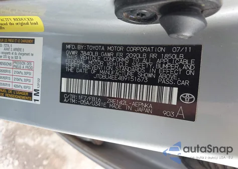 2011 Toyota Corolla Le z USA, uszkodzony, nr VIN JTDBU4EE4B9151673